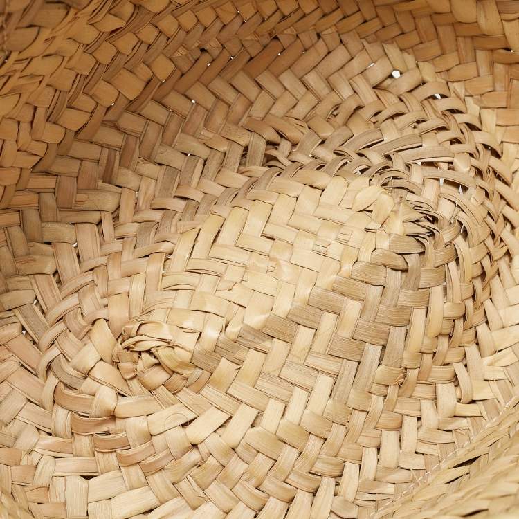 Pre Owned Loewe Brown/Cream Woven Raffia and Leather Basket Bag