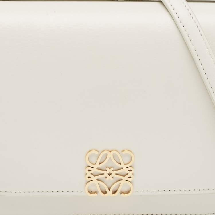 Pre Owned Loewe White Leather Small Goya Flap Shoulder Bag