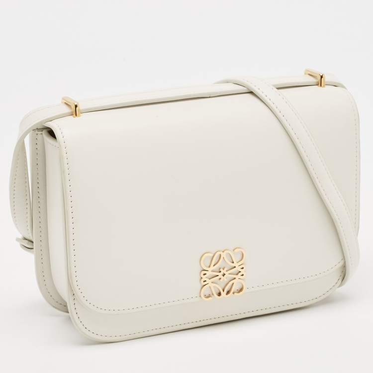 Pre Owned Loewe White Leather Small Goya Flap Shoulder Bag