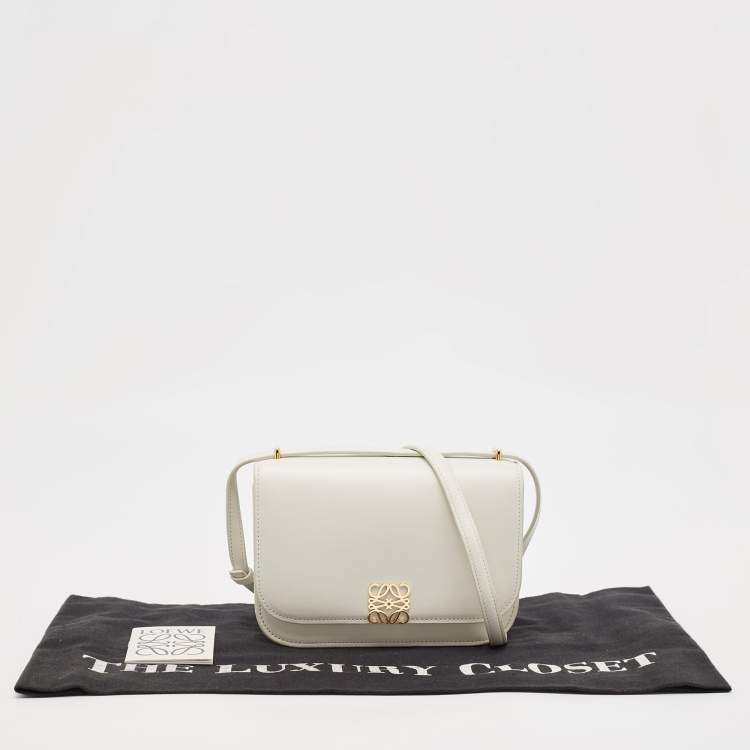 Pre Owned Loewe White Leather Small Goya Flap Shoulder Bag