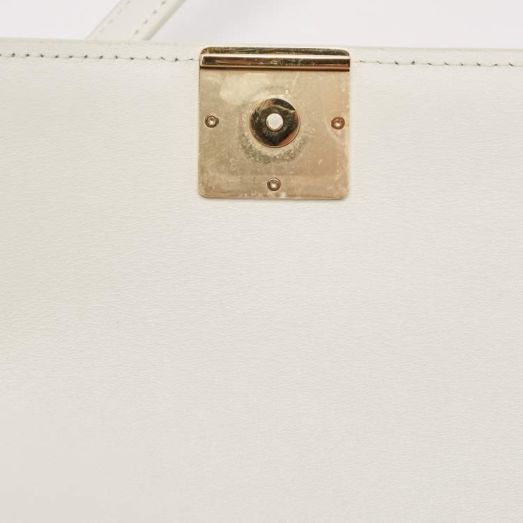 Pre Owned Loewe White Leather Small Goya Flap Shoulder Bag