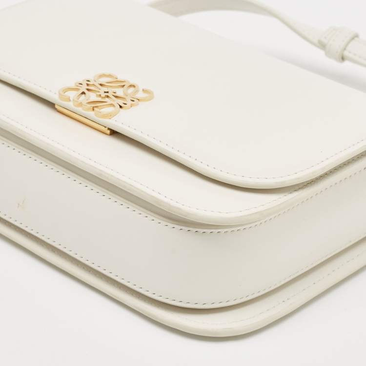 Pre Owned Loewe White Leather Small Goya Flap Shoulder Bag