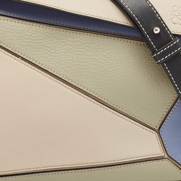 Pre Owned Loewe Tri Color Leather Small Puzzle Top Handle Bag