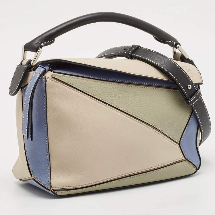 Pre Owned Loewe Tri Color Leather Small Puzzle Top Handle Bag