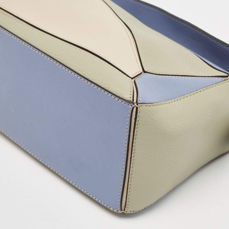 Pre Owned Loewe Tri Color Leather Small Puzzle Top Handle Bag
