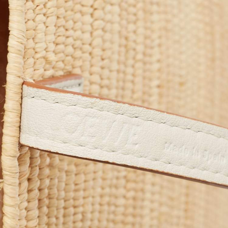 Pre Owned Loewe Beige/White Leather and Raffia Small Square Basket Tote