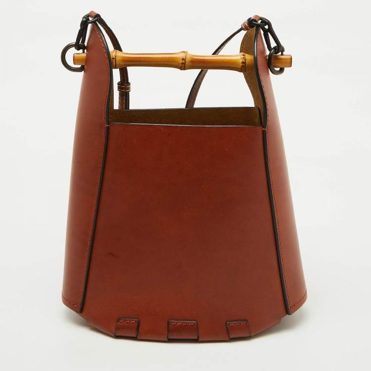 Pre Owned Loewe Brown Leather Bamboo Bucket Bag