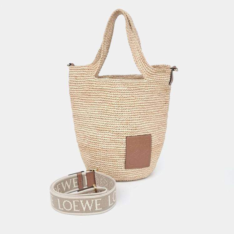 Pre Owned Loewe Beige Raffia Raffia Mini Slit Bag