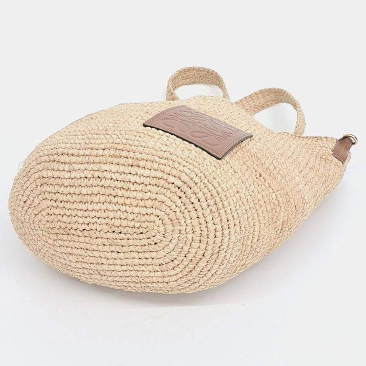 Pre Owned Loewe Beige Raffia Raffia Mini Slit Bag