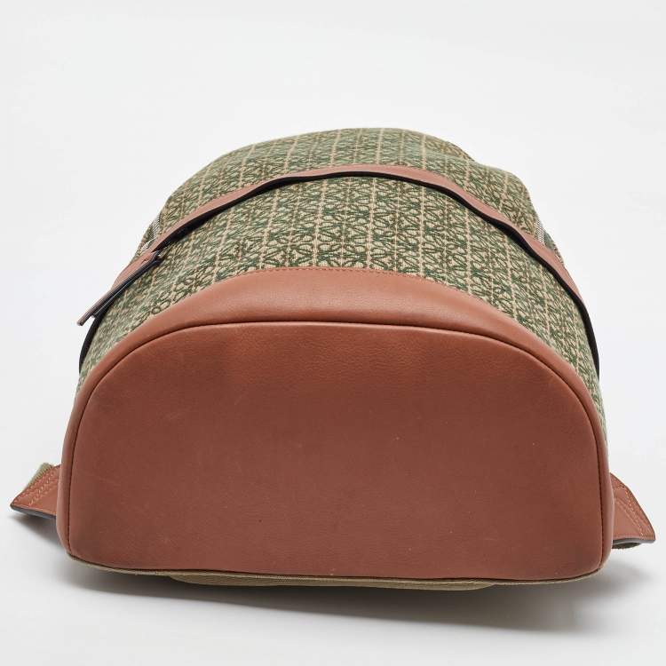 Pre Owned Loewe Khaki Green/Brown Anagram Jacquard and Leather Backpack