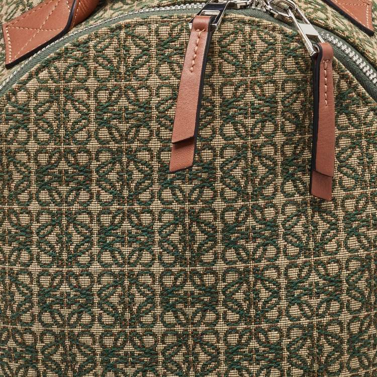 Pre Owned Loewe Khaki Green/Brown Anagram Jacquard and Leather Backpack