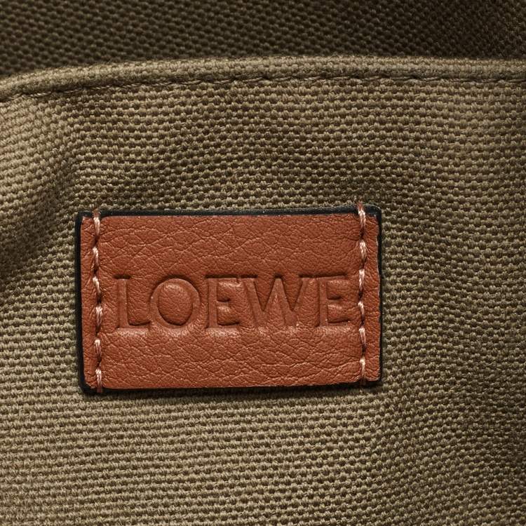 Pre Owned Loewe Khaki Green/Brown Anagram Jacquard and Leather Backpack