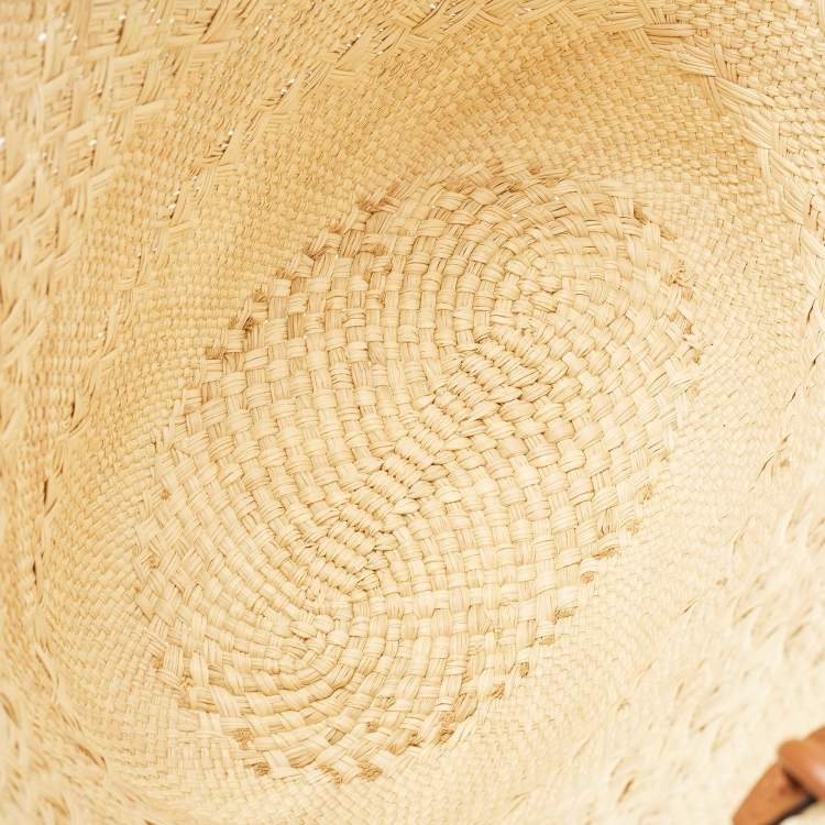 Pre Owned Loewe Beige/Brown Raffia and Leather Anagram Basket Tote