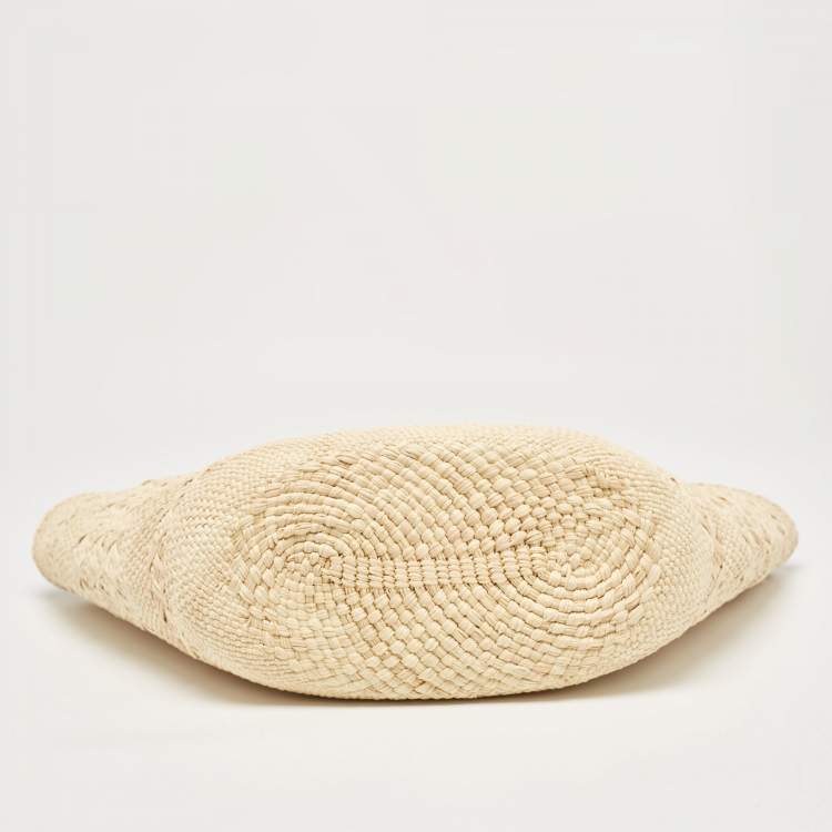 Pre Owned Loewe Beige/Brown Raffia and Leather Anagram Basket Tote