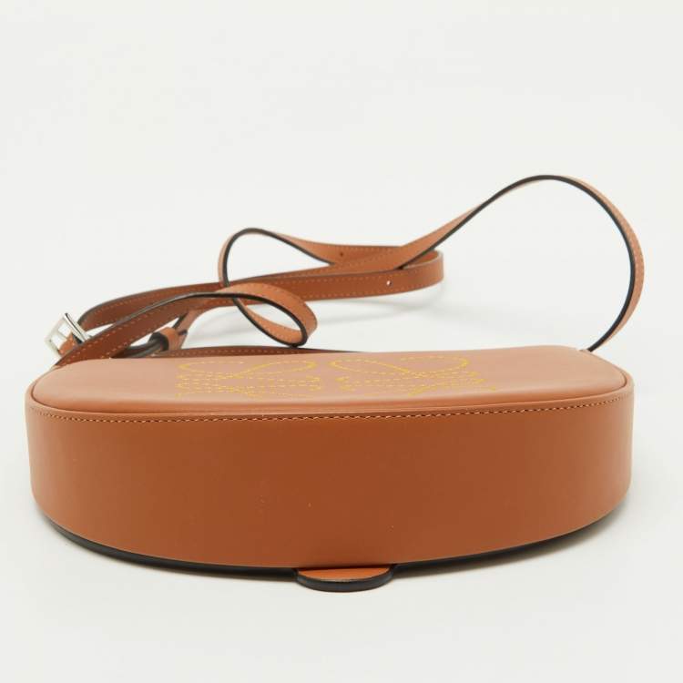 Pre Owned Loewe Brown/Yellow Leather Perforated Logo Pouch Heel Bag