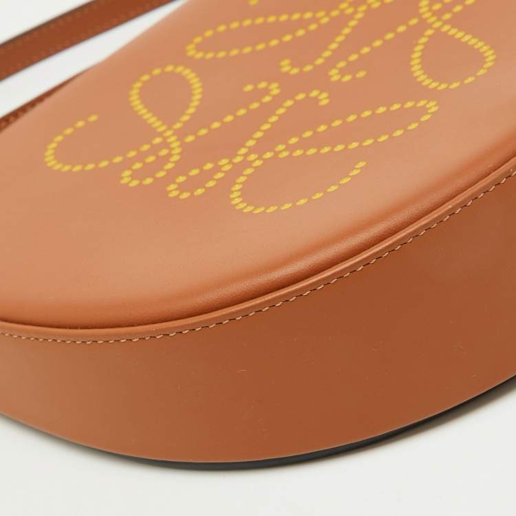 Pre Owned Loewe Brown/Yellow Leather Perforated Logo Pouch Heel Bag