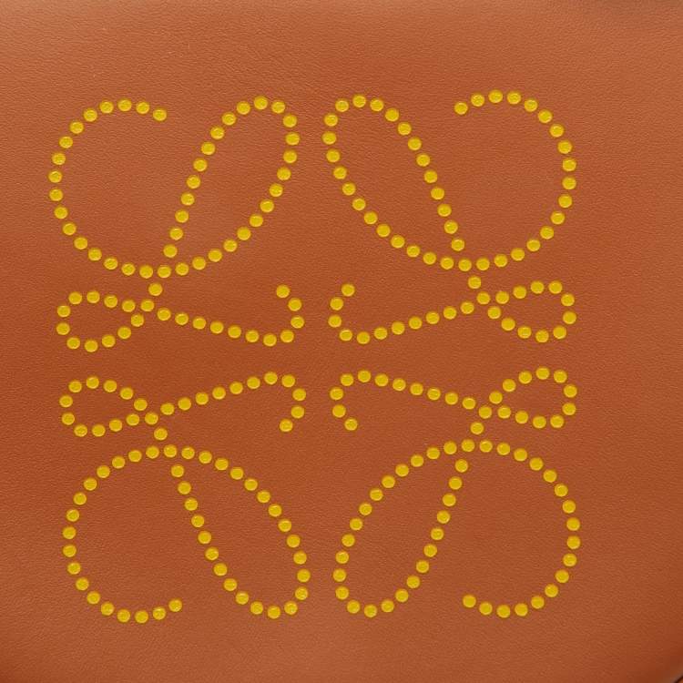 Pre Owned Loewe Brown/Yellow Leather Perforated Logo Pouch Heel Bag