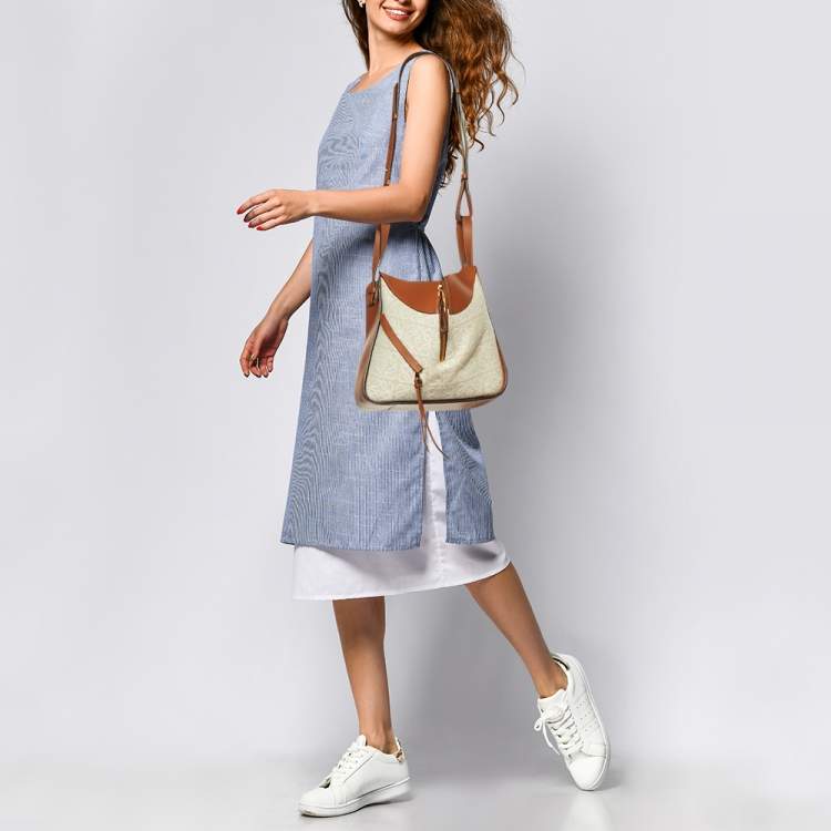 Pre Owned Loewe Beige/Tan Fabric and Leather Hammock Small 2way Hand Shoulder Bag