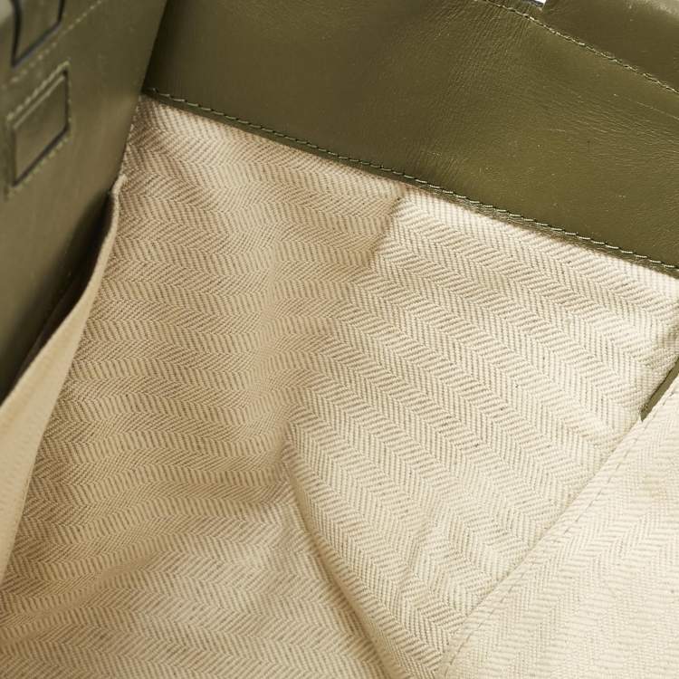 Pre Owned Loewe Olive Green Leather Cushion Tote