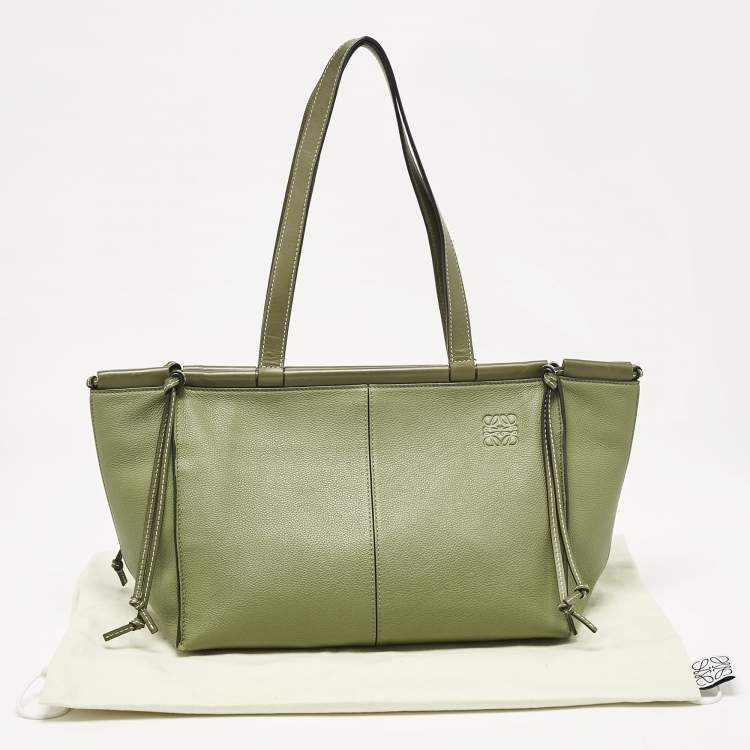 Pre Owned Loewe Olive Green Leather Cushion Tote