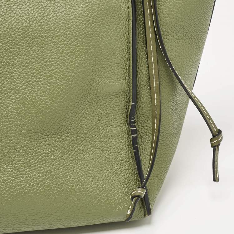 Pre Owned Loewe Olive Green Leather Cushion Tote