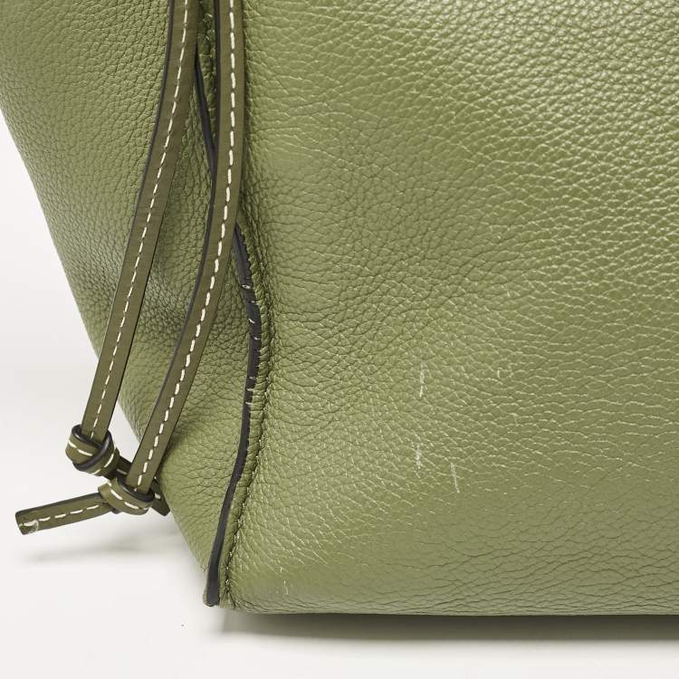 Pre Owned Loewe Olive Green Leather Cushion Tote