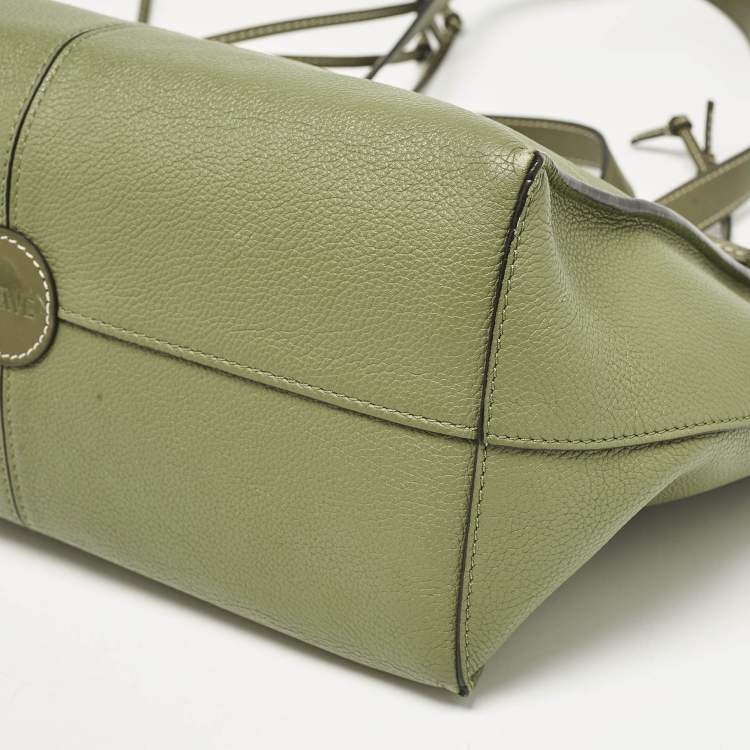 Pre Owned Loewe Olive Green Leather Cushion Tote