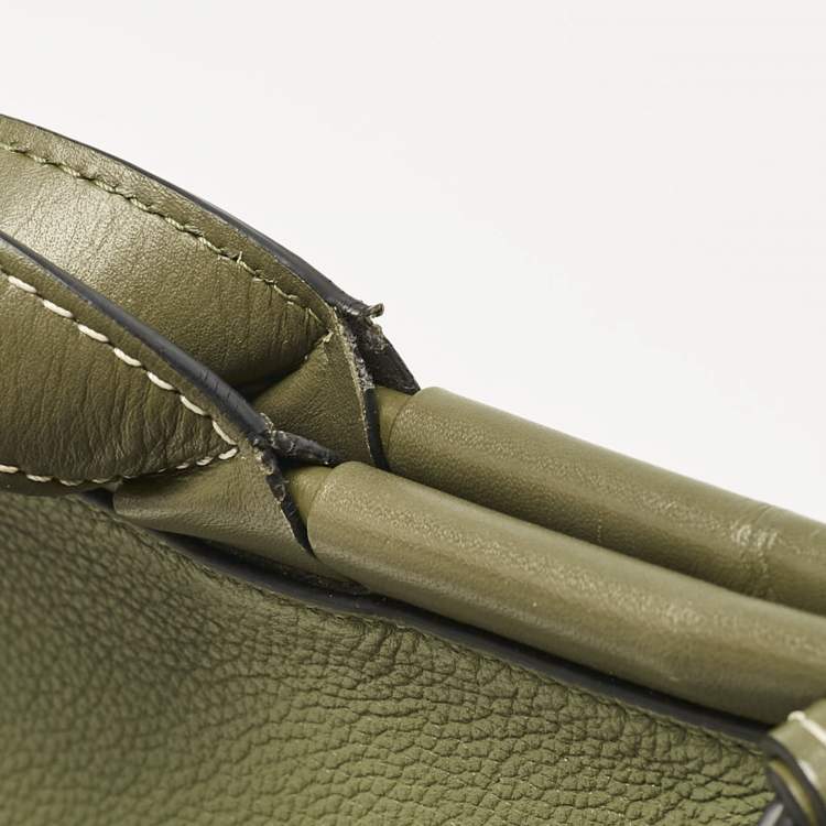 Pre Owned Loewe Olive Green Leather Cushion Tote