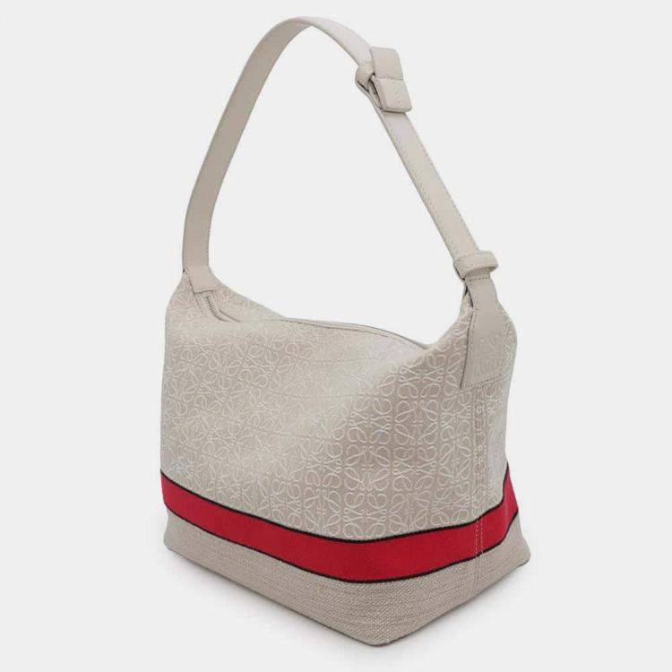 Pre Owned Loewe Bag Beige/Red Canvas Leather  Anagram Cuby Bag