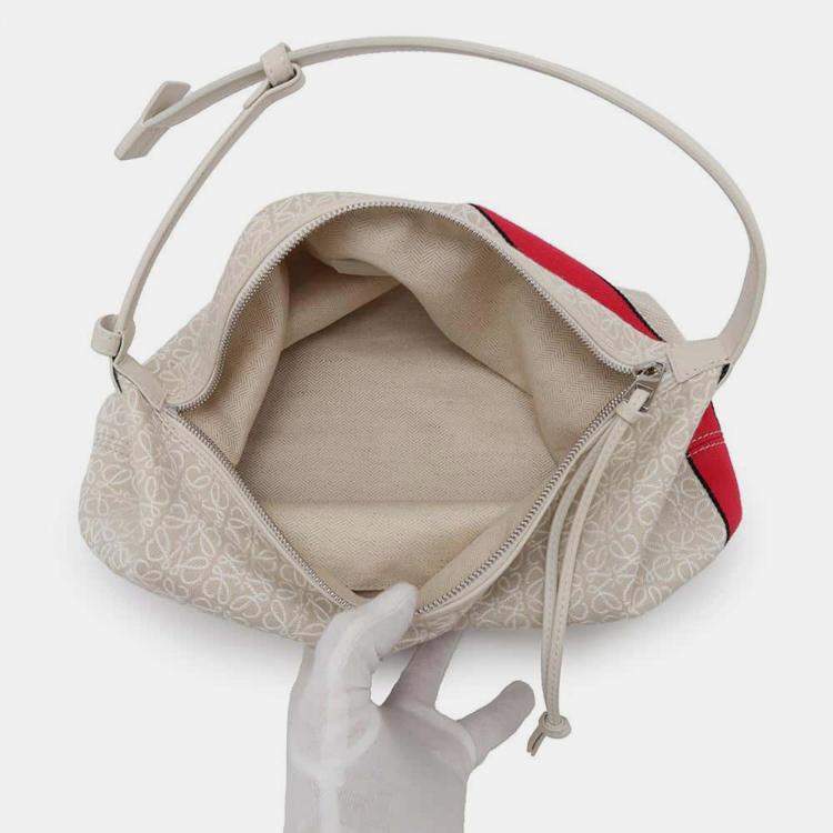 Pre Owned Loewe Bag Beige/Red Canvas Leather  Anagram Cuby Bag