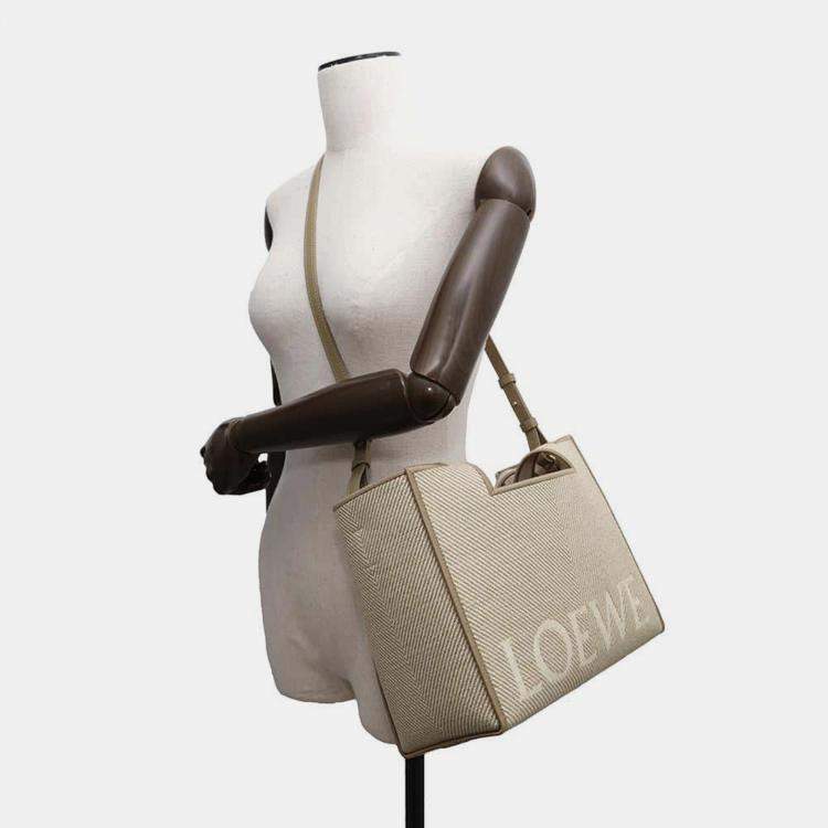 Pre Owned Loewe Ecru Canvas Size Medium Font Tote Bag