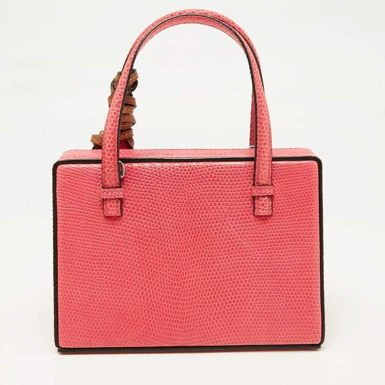 Pre Owned Loewe Pink Lizard Postal Frame Satchel
