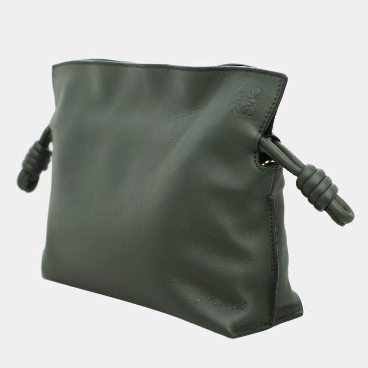 Pre Owned Loewe Dark Green Leather Mini Flamenco Clutch