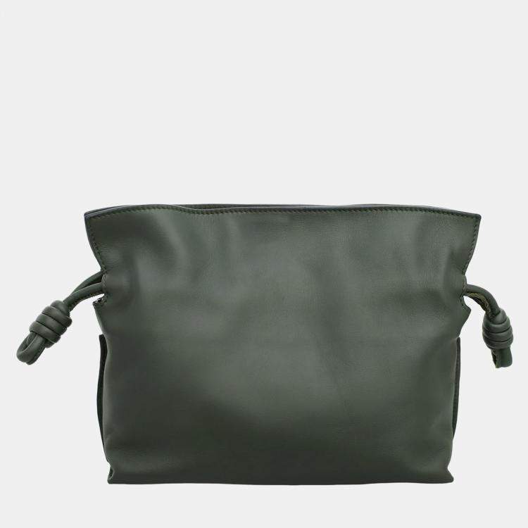 Pre Owned Loewe Dark Green Leather Mini Flamenco Clutch