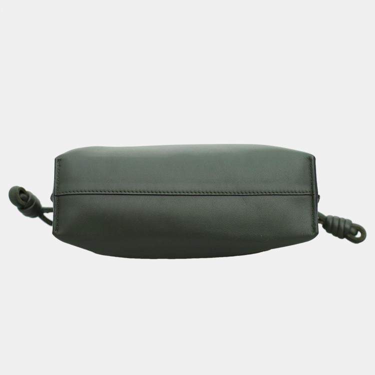 Pre Owned Loewe Dark Green Leather Mini Flamenco Clutch