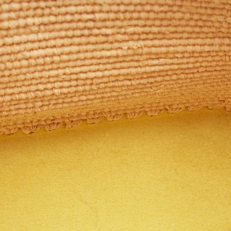 Pre Owned Loewe Yellow/Beige Leather and Raffia Mini Anagram Basket Tote