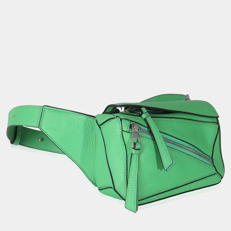 Pre Owned Loewe Jungle Green Calfskin Mini Puzzle Belt Bag