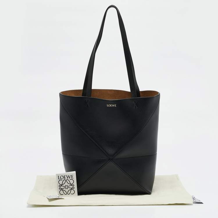 Pre Owned Loewe Black Leather Medium Puzzle Fold Convertible Tote