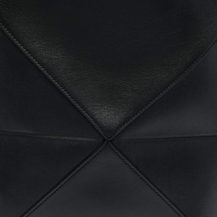 Pre Owned Loewe Black Leather Medium Puzzle Fold Convertible Tote