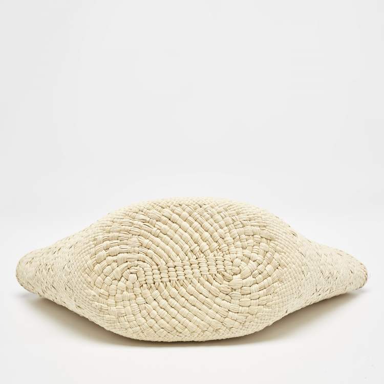 Pre Owned Loewe Cream/Brown Raffia and Leather Small Anagram Basket Bag