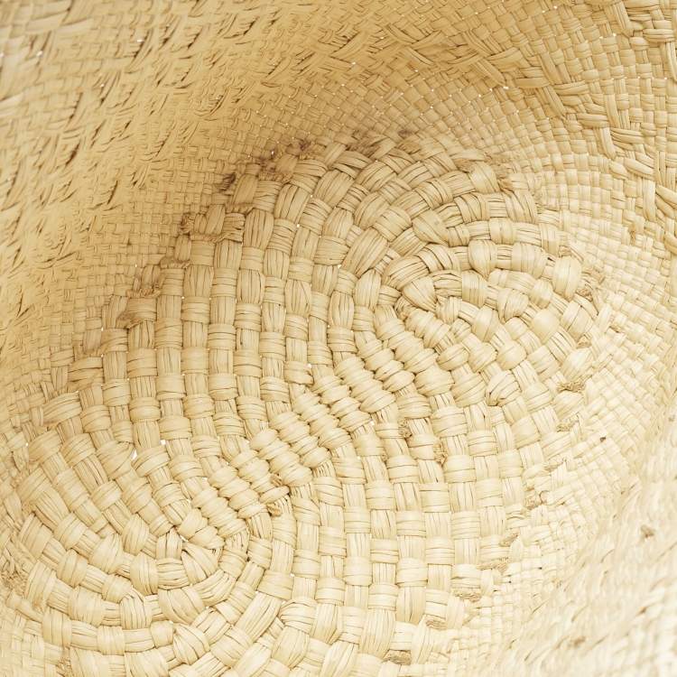 Pre Owned Loewe Cream/Brown Raffia and Leather Small Anagram Basket Bag