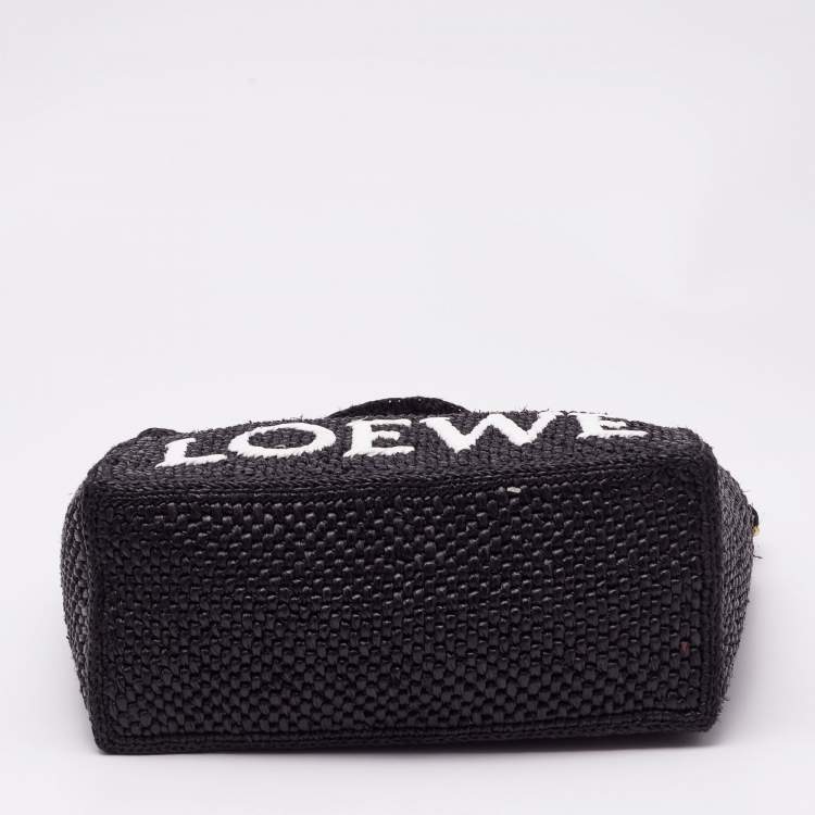 Pre Owned Loewe Black Raffia Small Font Tote 