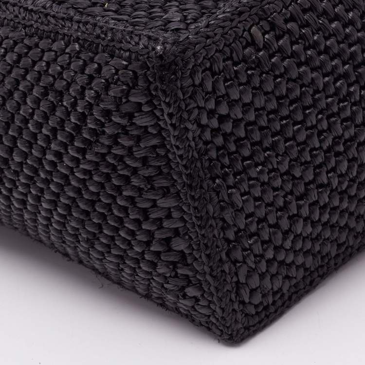 Pre Owned Loewe Black Raffia Small Font Tote 