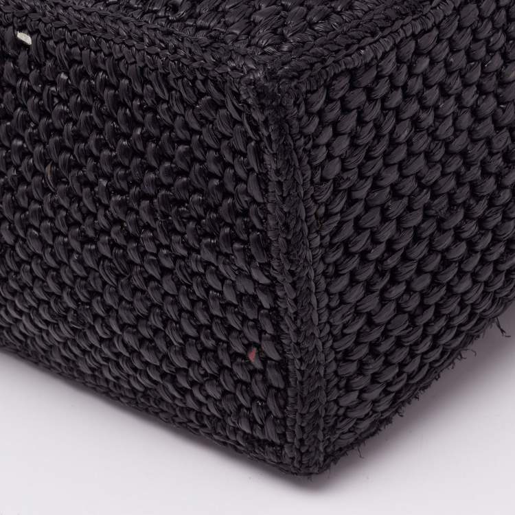 Pre Owned Loewe Black Raffia Small Font Tote 