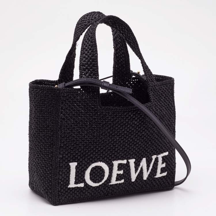 Pre Owned Loewe Black Raffia Small Font Tote 
