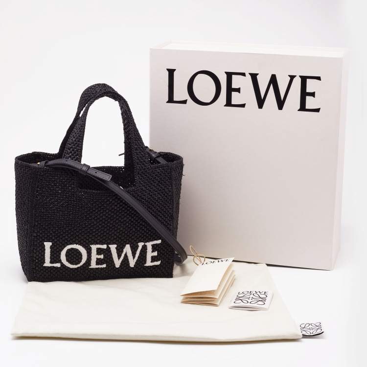Pre Owned Loewe Black Raffia Small Font Tote 