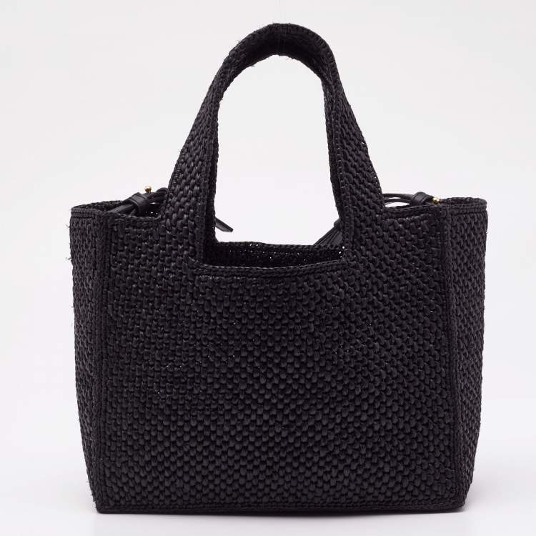 Pre Owned Loewe Black Raffia Small Font Tote 