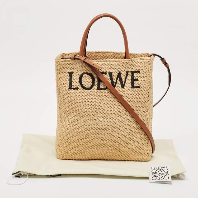 مملوكة مسبقًا Loewe Beige/Brown Raffia and Leather Standard A4 Tote