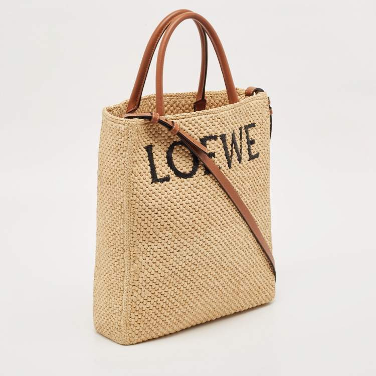 مملوكة مسبقًا Loewe Beige/Brown Raffia and Leather Standard A4 Tote