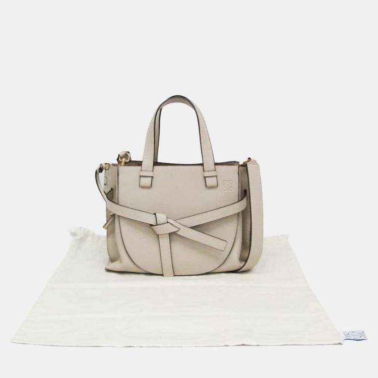 Pre Owned Loewe Light Beige Gate Leather Mini Top Handle Bag